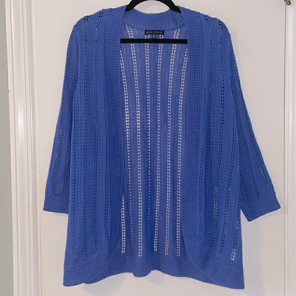Napa Valley periwinkle blue open stitch open front cardigan PXL